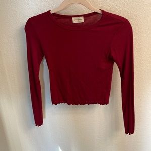 Free Kisses Lettuce Hem Burgundy Stretchy Long-sleeve XS